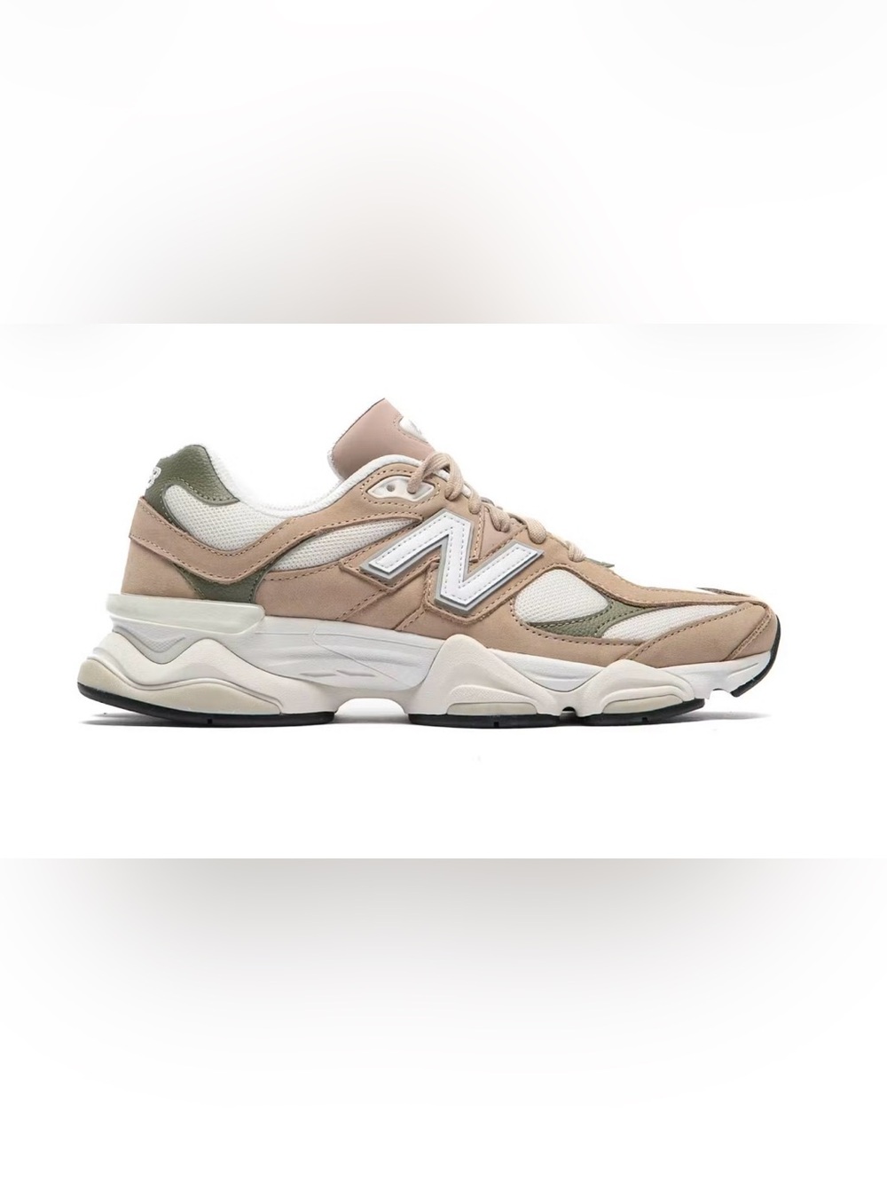 New Balance 9060 Mens Beige and Olive Mesh Suede Sneaker